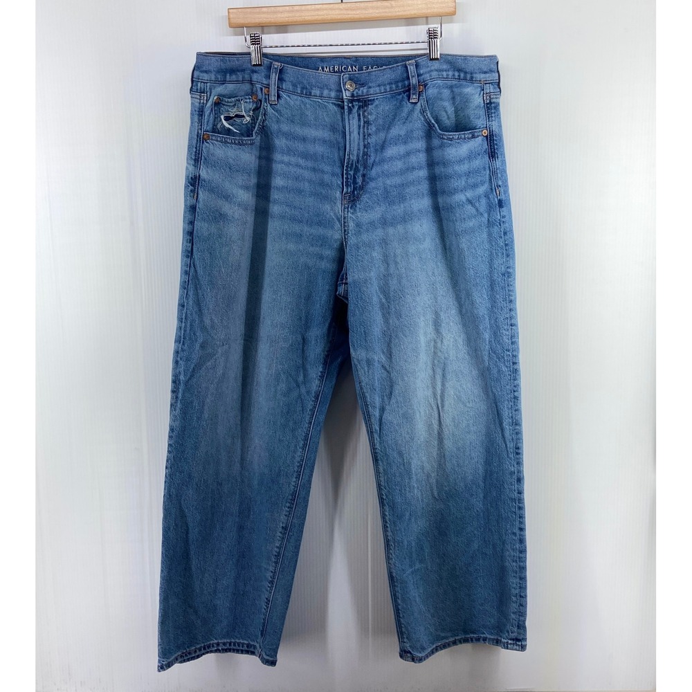American Eagle Strigid AE Ex Boyfriend Blue Denim Jeans Womens 16 Short